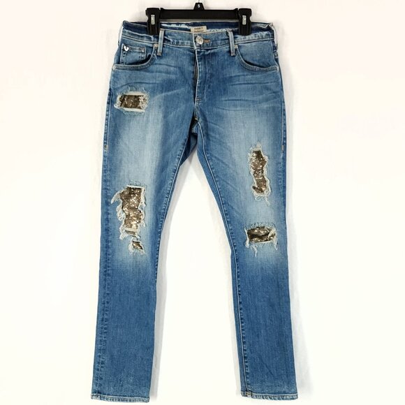 True Religion Audrey Low Rise Jeans Womens 24 Slim Boyfriend Distressed Sequin - Picture 1 of 14